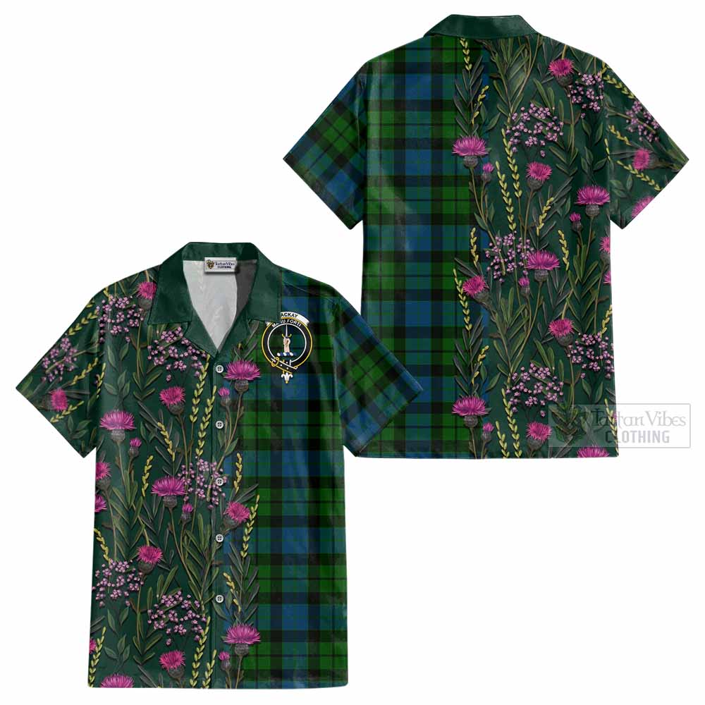 MacKay (McKay) Family Crest Tartan Cotton Hawaiian Shirt Scottish Thistle Flower Pattern Half Style - Tartan Vibes Clothing