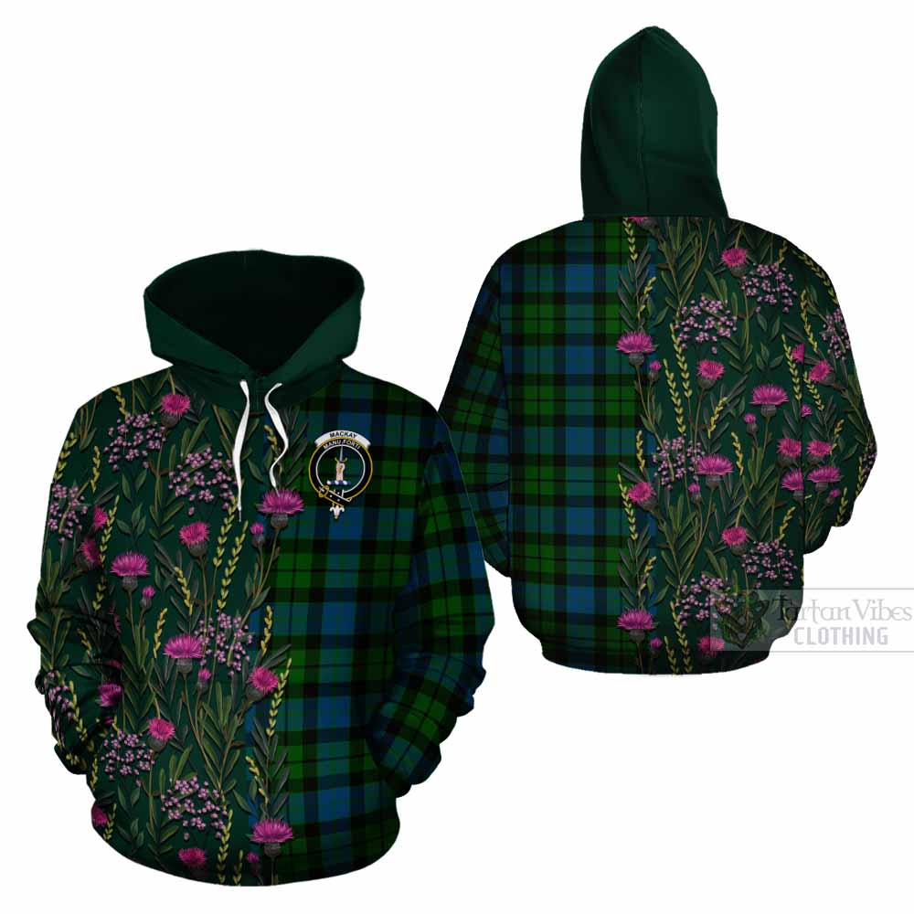 MacKay (McKay) Family Crest Tartan Cotton Hoodie Scottish Thistle Flower Pattern Half Style - Tartan Vibes Clothing