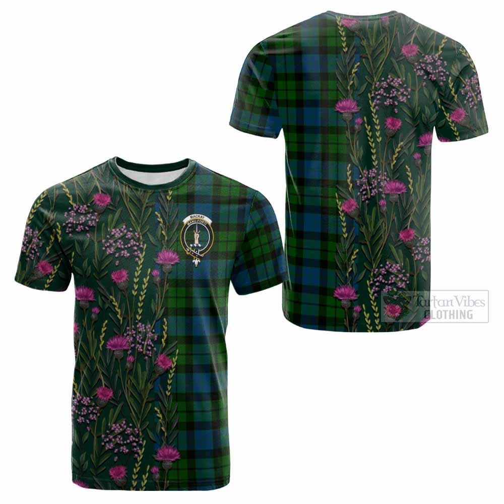 MacKay (McKay) Family Crest Tartan Cotton T-shirt Scottish Thistle Flower Pattern Half Style - Tartan Vibes Clothing