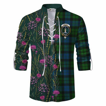 MacKay (McKay) Family Crest Tartan Ghillie Shirt Scottish Thistle Flower Pattern Half Style
