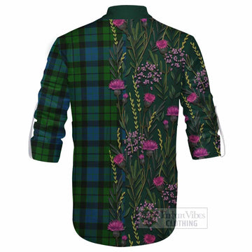 MacKay (McKay) Family Crest Tartan Ghillie Shirt Scottish Thistle Flower Pattern Half Style