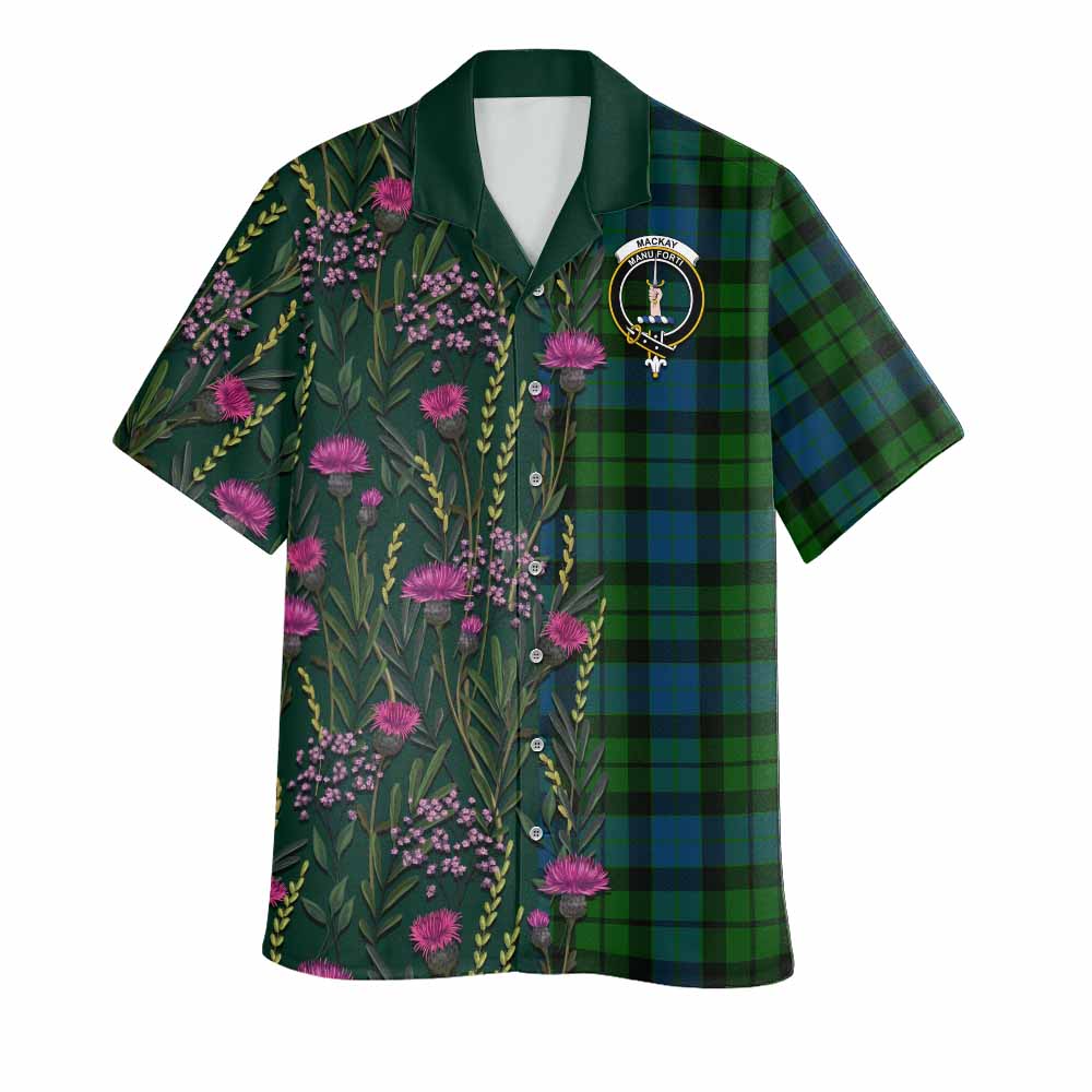 MacKay (McKay) Family Crest Tartan Hawaiian Shirt Scottish Thistle Flower Pattern Half Style - Tartan Vibes Clothing