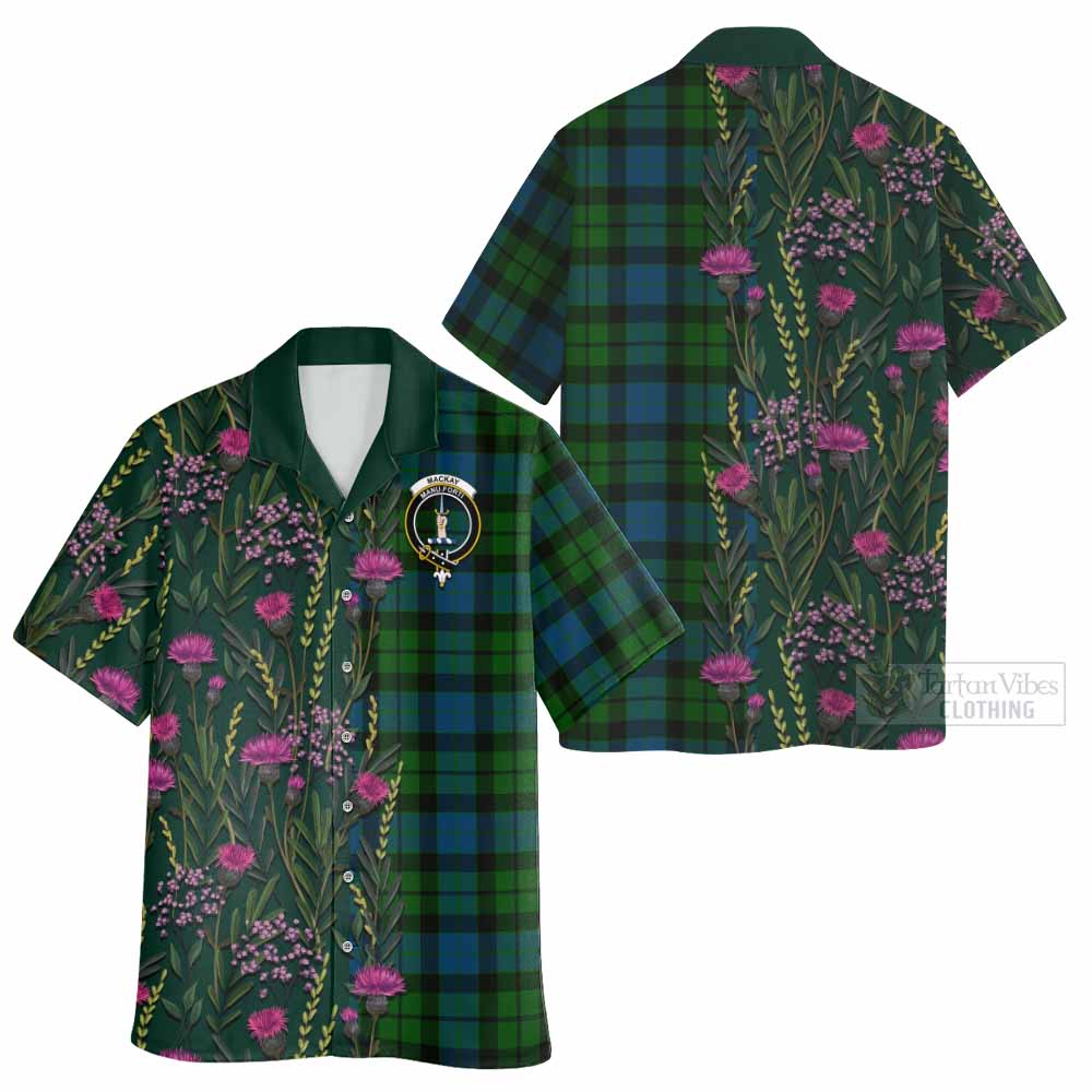MacKay (McKay) Family Crest Tartan Hawaiian Shirt Scottish Thistle Flower Pattern Half Style - Tartan Vibes Clothing