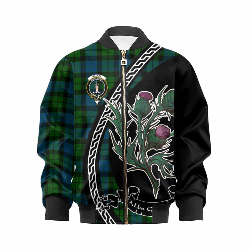 MacKay (McKay) Family Crest Tartan Kid Bomber Jacket Alba Thistle Inspired - Tartan Vibes Clothing