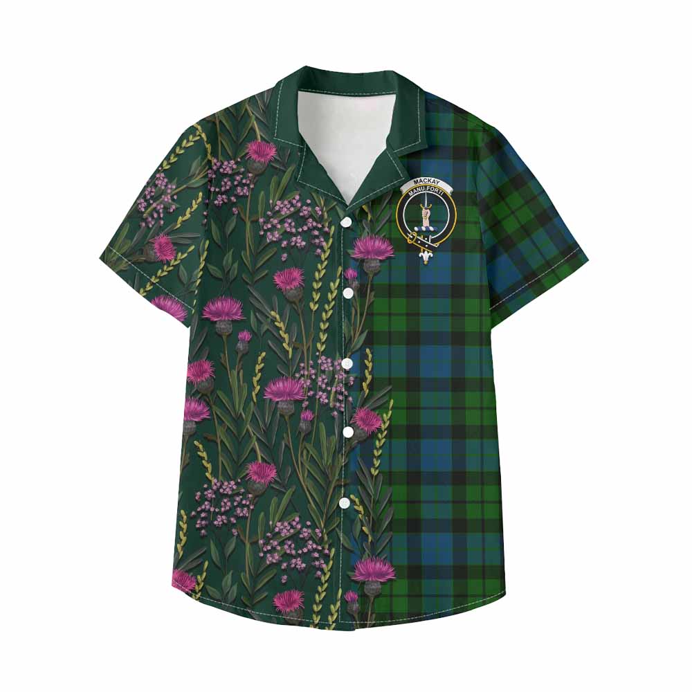 MacKay (McKay) Family Crest Tartan Kid Hawaiian Shirt Scottish Thistle Flower Pattern Half Style - Tartan Vibes Clothing