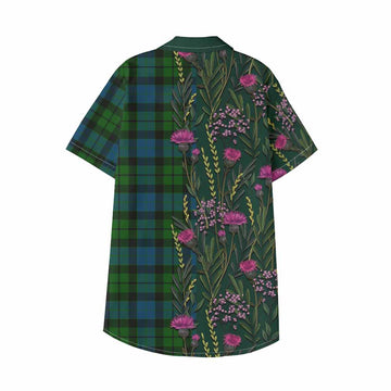 MacKay (McKay) Family Crest Tartan Kid Hawaiian Shirt Scottish Thistle Flower Pattern Half Style - Tartan Vibes Clothing