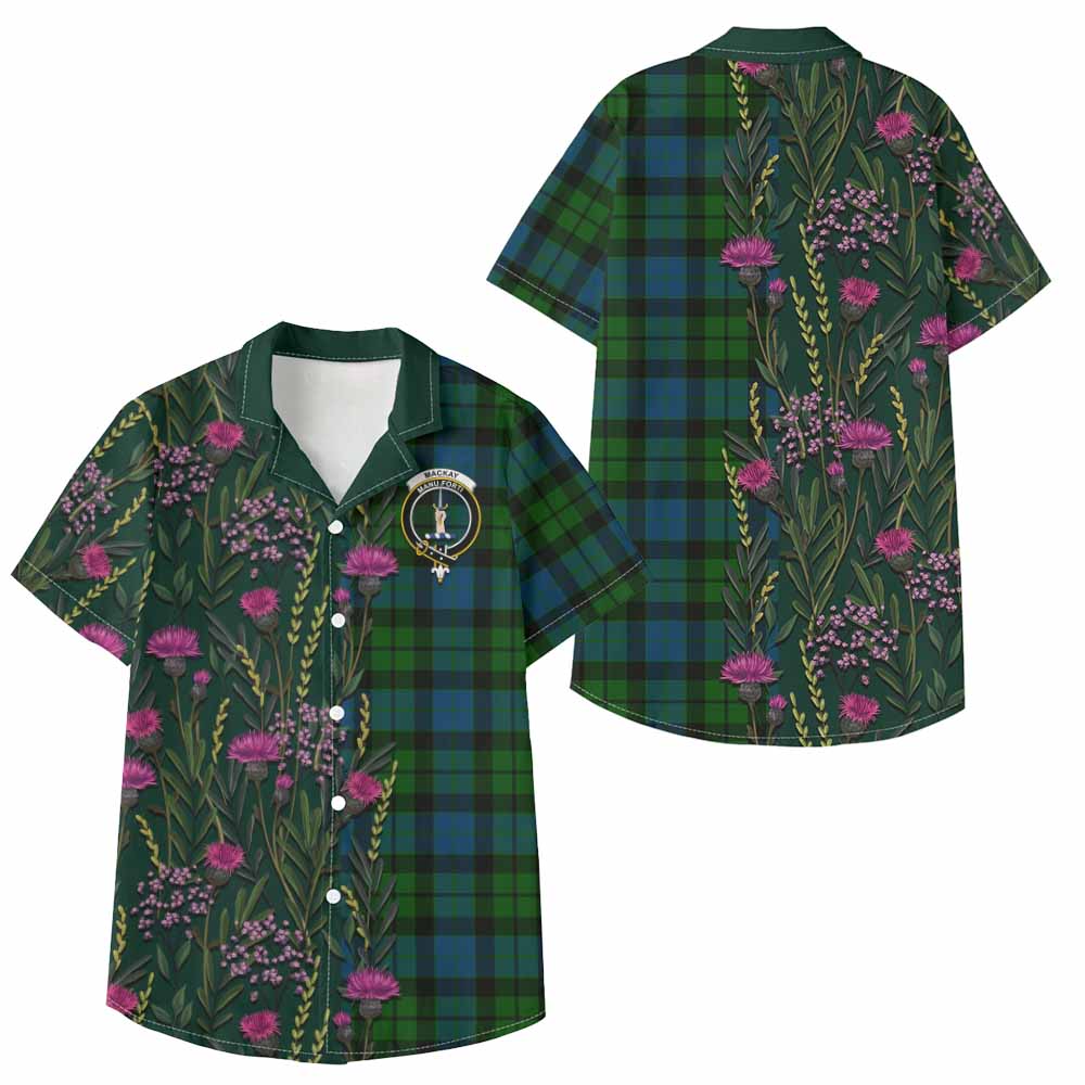 MacKay (McKay) Family Crest Tartan Kid Hawaiian Shirt Scottish Thistle Flower Pattern Half Style - Tartan Vibes Clothing