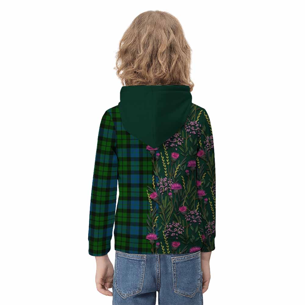 MacKay (McKay) Family Crest Tartan Kid Hoodie Scottish Thistle Flower Pattern Half Style - Tartan Vibes Clothing