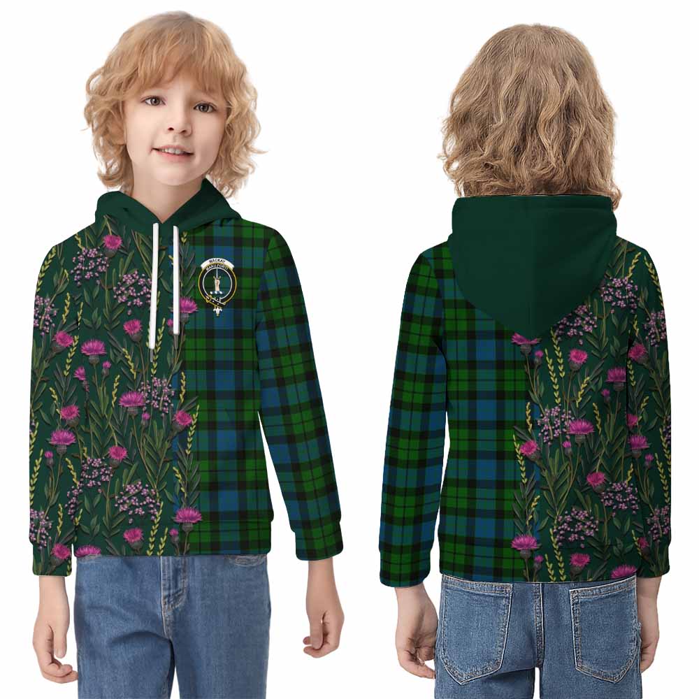 MacKay (McKay) Family Crest Tartan Kid Hoodie Scottish Thistle Flower Pattern Half Style - Tartan Vibes Clothing
