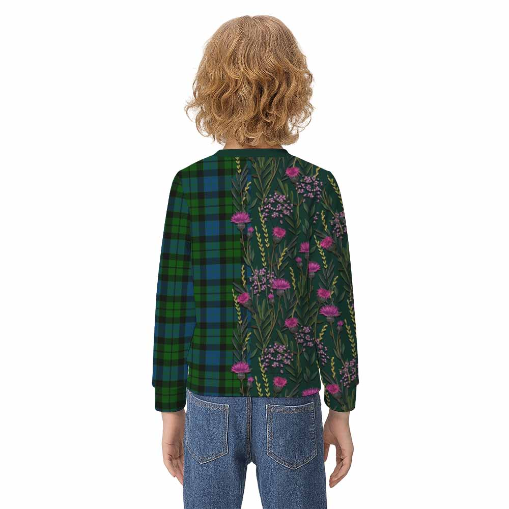 MacKay (McKay) Family Crest Tartan Kid Knitted Sweatshirt Scottish Thistle Flower Pattern Half Style - Tartan Vibes Clothing