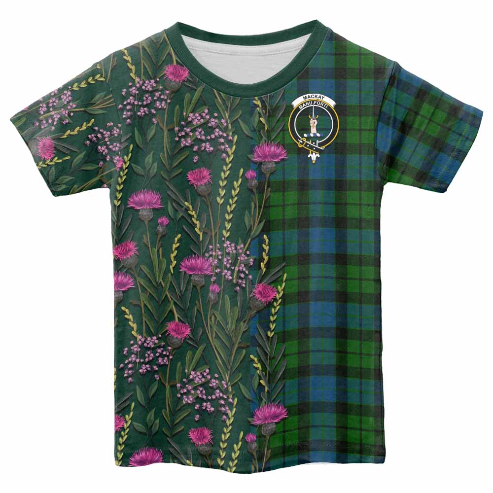 MacKay (McKay) Family Crest Tartan Kid T-shirt Scottish Thistle Flower Pattern Half Style - Tartan Vibes Clothing