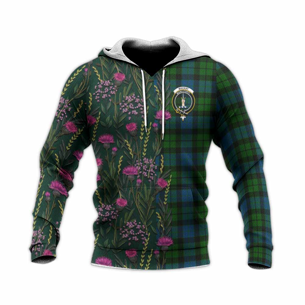MacKay (McKay) Family Crest Tartan Knitted Hoodie Scottish Thistle Flower Pattern Half Style - Tartan Vibes Clothing
