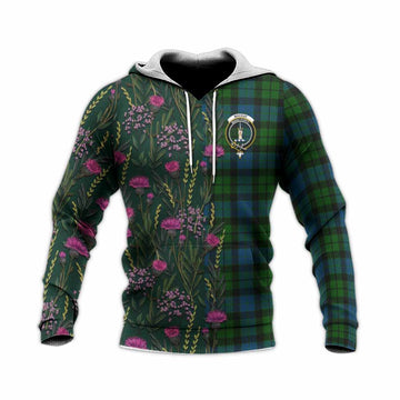 MacKay (McKay) Family Crest Tartan Knitted Hoodie Scottish Thistle Flower Pattern Half Style
