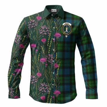 MacKay (McKay) Family Crest Tartan Long Sleeve Button Shirts Scottish Thistle Flower Pattern Half Style