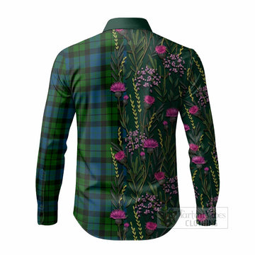 MacKay (McKay) Family Crest Tartan Long Sleeve Button Shirts Scottish Thistle Flower Pattern Half Style