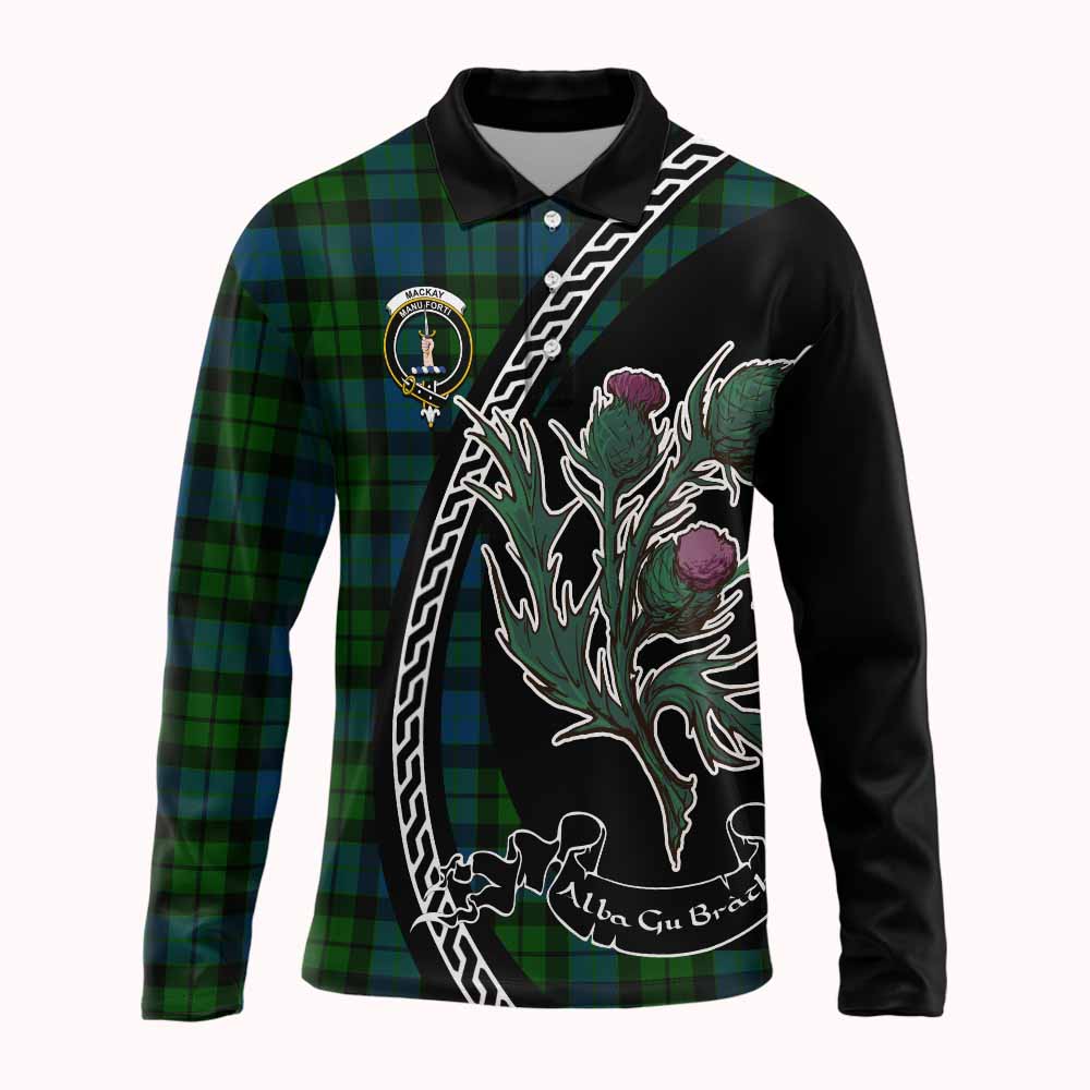 MacKay (McKay) Family Crest Tartan Long Sleeve Polo Shirt Alba Thistle Inspired - Tartan Vibes Clothing