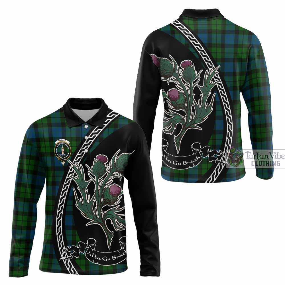 MacKay (McKay) Family Crest Tartan Long Sleeve Polo Shirt Alba Thistle Inspired - Tartan Vibes Clothing