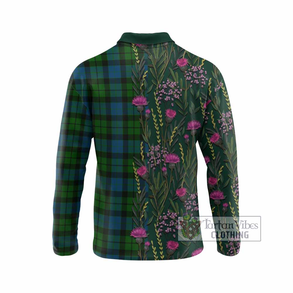 MacKay (McKay) Family Crest Tartan Long Sleeve Polo Shirt Scottish Thistle Flower Pattern Half Style - Tartan Vibes Clothing