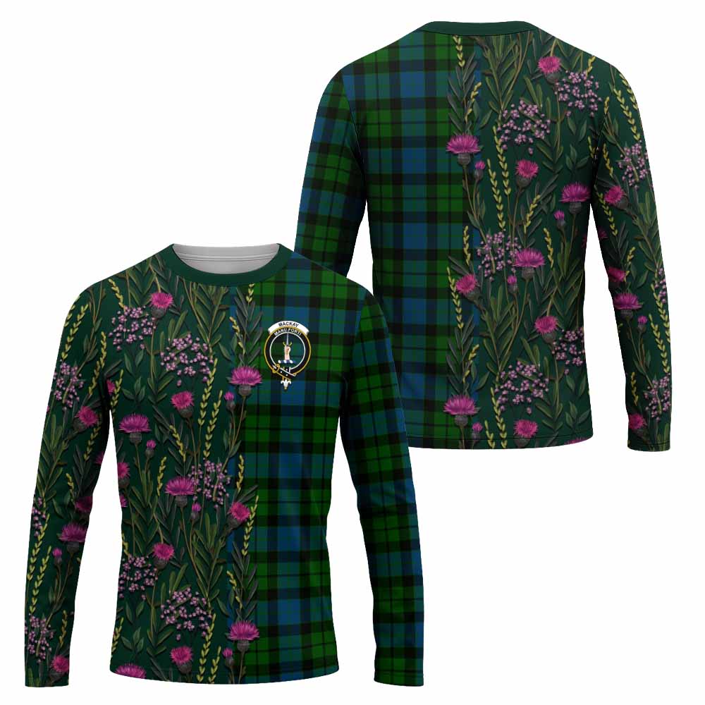 MacKay (McKay) Family Crest Tartan Long Sleeve T-Shirt Scottish Thistle Flower Pattern Half Style - Tartan Vibes Clothing