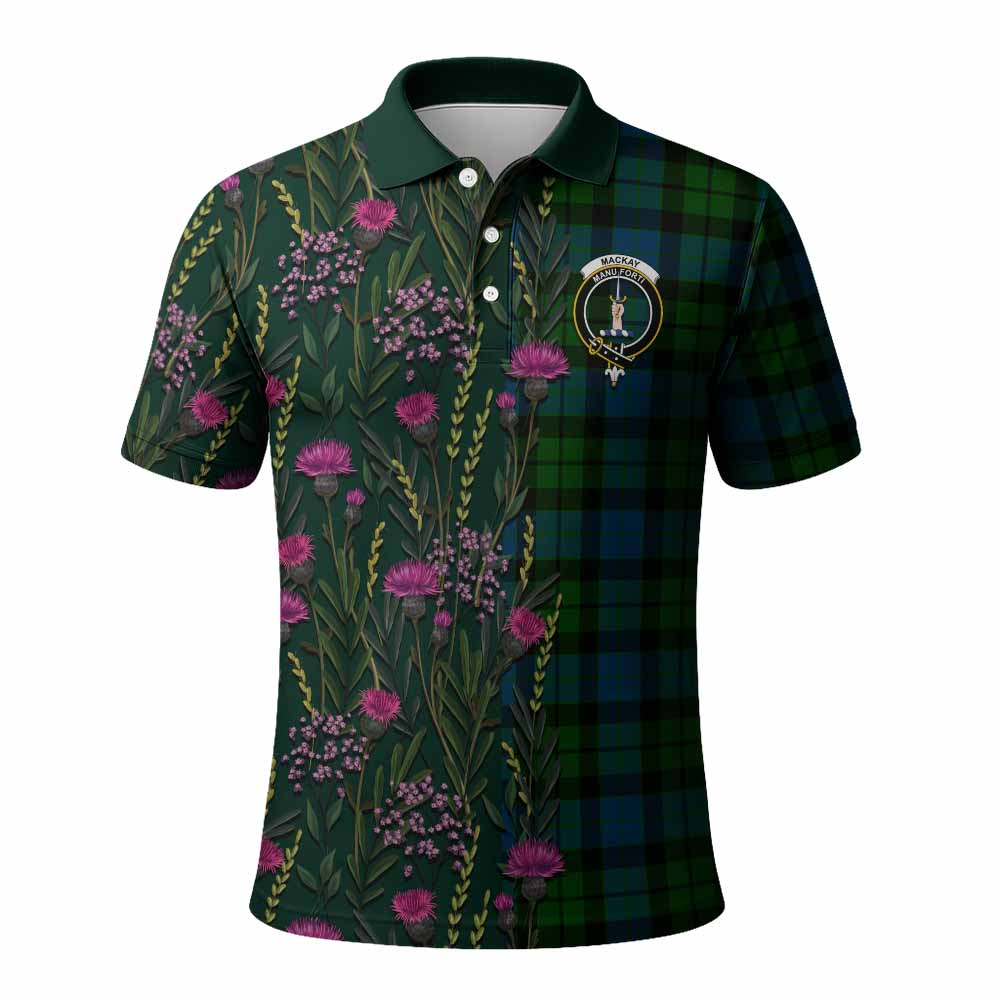 MacKay (McKay) Family Crest Tartan Polo Shirt Scottish Thistle Flower Pattern Half Style - Tartan Vibes Clothing