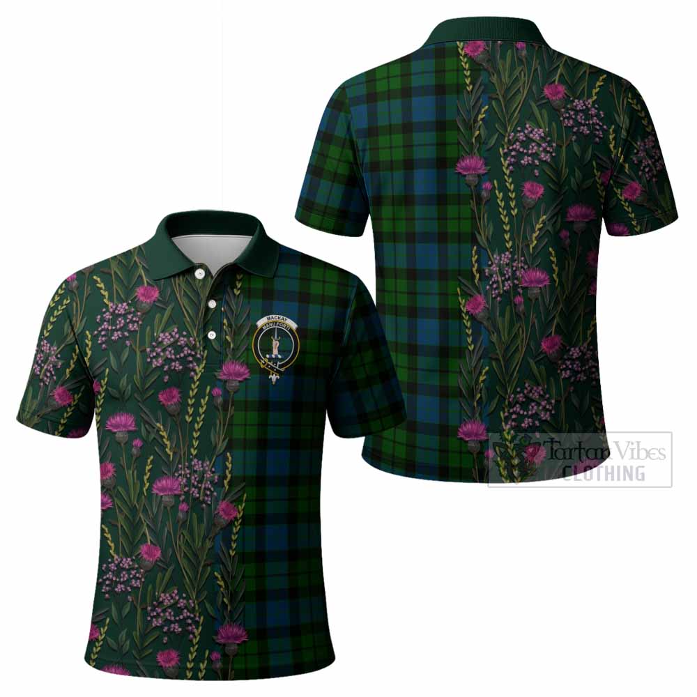MacKay (McKay) Family Crest Tartan Polo Shirt Scottish Thistle Flower Pattern Half Style - Tartan Vibes Clothing