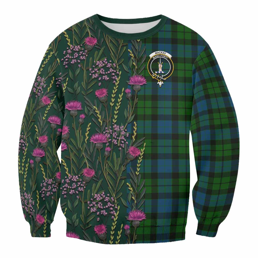 MacKay (McKay) Family Crest Tartan Sweatshirt Scottish Thistle Flower Pattern Half Style - Tartan Vibes Clothing