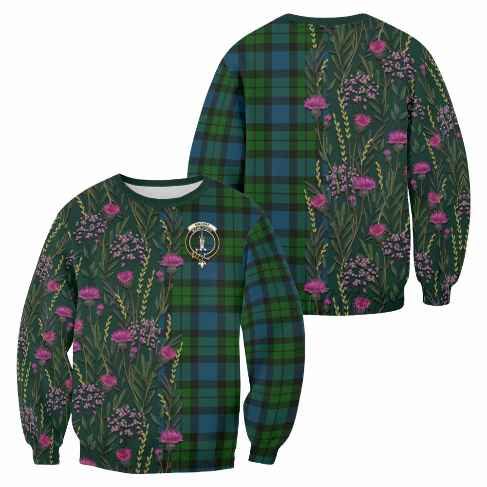 MacKay (McKay) Family Crest Tartan Sweatshirt Scottish Thistle Flower Pattern Half Style - Tartan Vibes Clothing