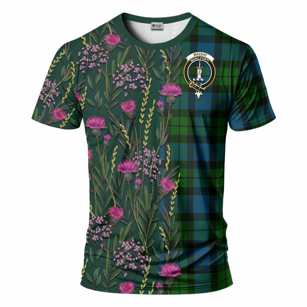 MacKay (McKay) Family Crest Tartan T-Shirt Scottish Thistle Flower Pattern Half Style - Tartan Vibes Clothing