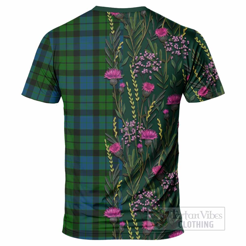 MacKay (McKay) Family Crest Tartan T-Shirt Scottish Thistle Flower Pattern Half Style - Tartan Vibes Clothing