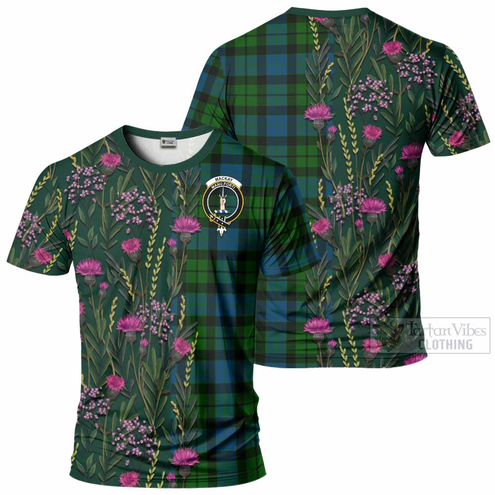 MacKay (McKay) Family Crest Tartan T-Shirt Scottish Thistle Flower Pattern Half Style - Tartan Vibes Clothing