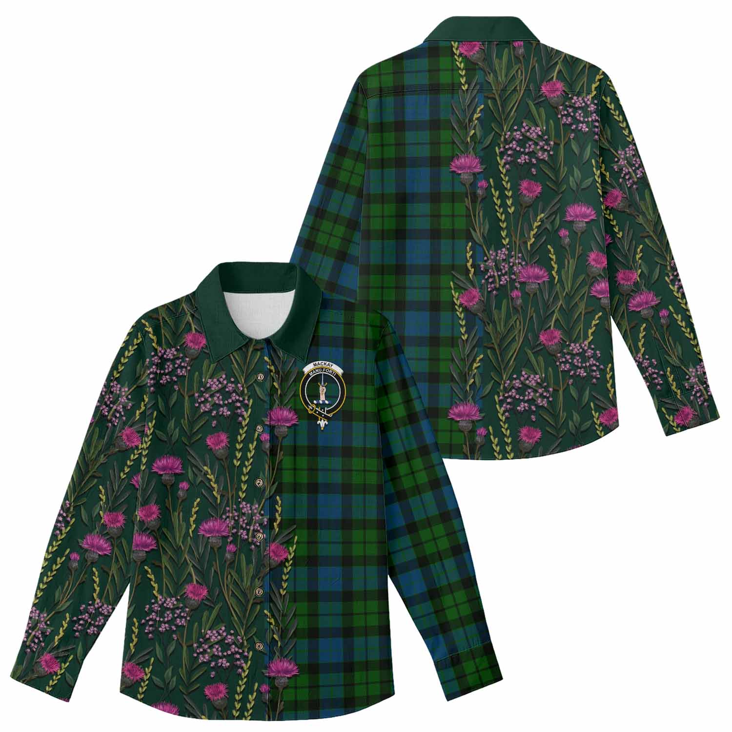 MacKay (McKay) Family Crest Tartan Women Casual Shirt Scottish Thistle Flower Pattern Half Style - Tartan Vibes Clothing