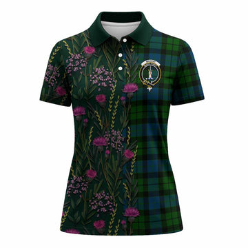 MacKay (McKay) Family Crest Tartan Women Polo Shirt Scottish Thistle Flower Pattern Half Style