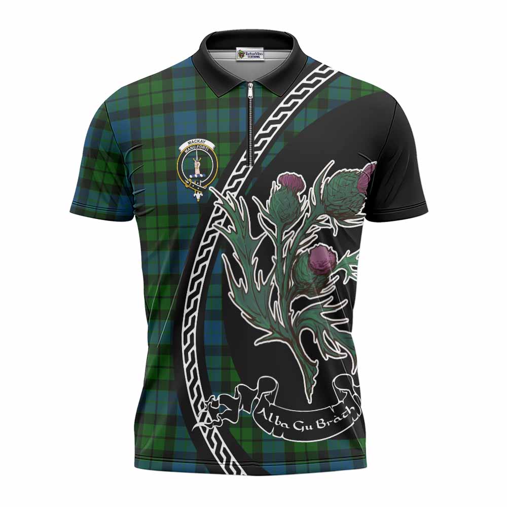MacKay (McKay) Family Crest Tartan Zipper Polo Shirt Alba Thistle Inspired - Tartan Vibes Clothing