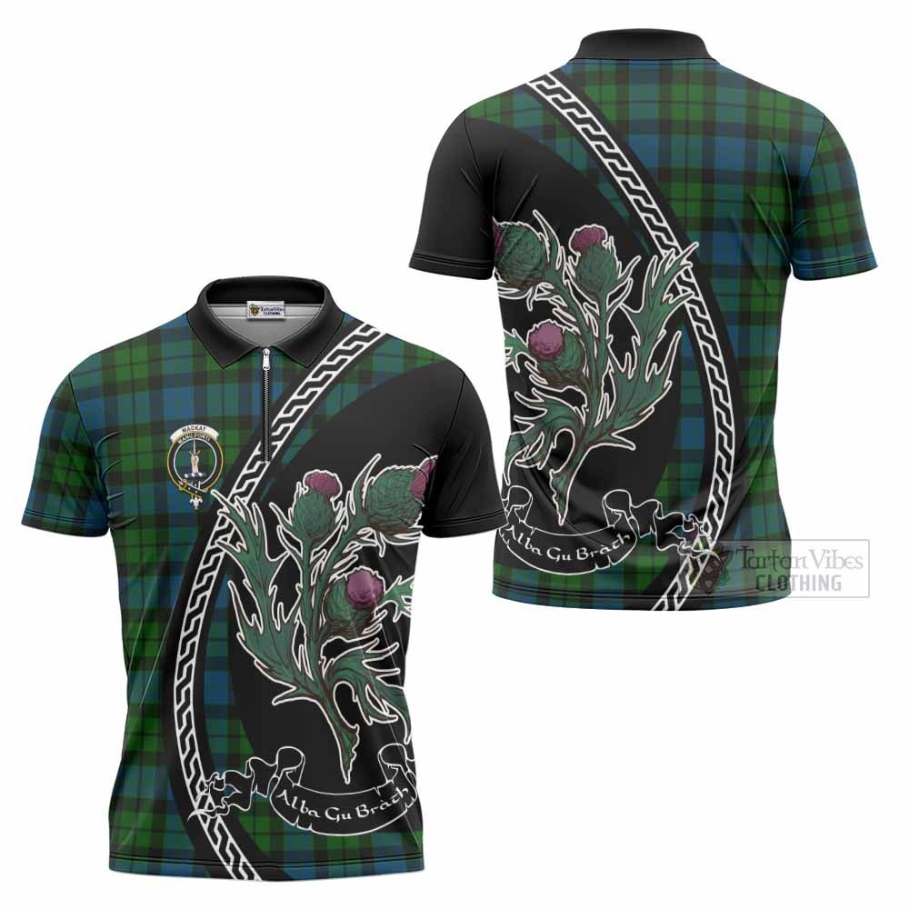 MacKay (McKay) Family Crest Tartan Zipper Polo Shirt Alba Thistle Inspired - Tartan Vibes Clothing