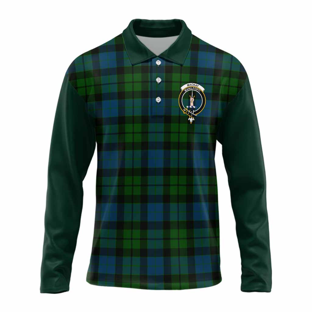 MacKay (McKay) Tartan Accent Long Sleeve Polo Shirt with Family Crest