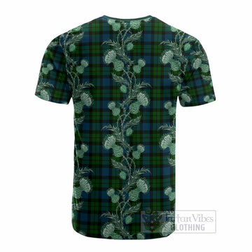 MacKay (McKay) Tartan Cotton T-shirt Seamless Scottish Thistle Flowers