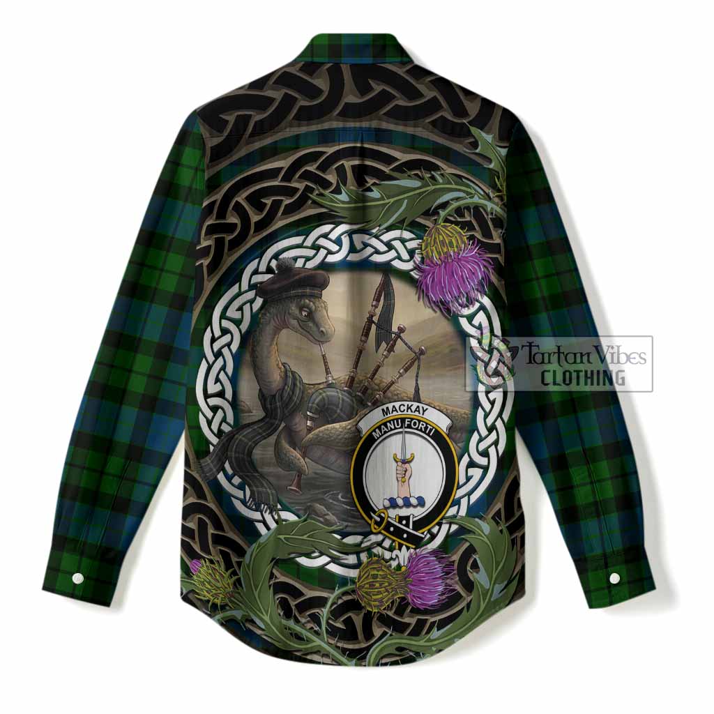 MacKay (McKay) Tartan Crest Bagpipe Nessie Women Casual Shirt Scottish Loch Ness Monster Celtic Thistle