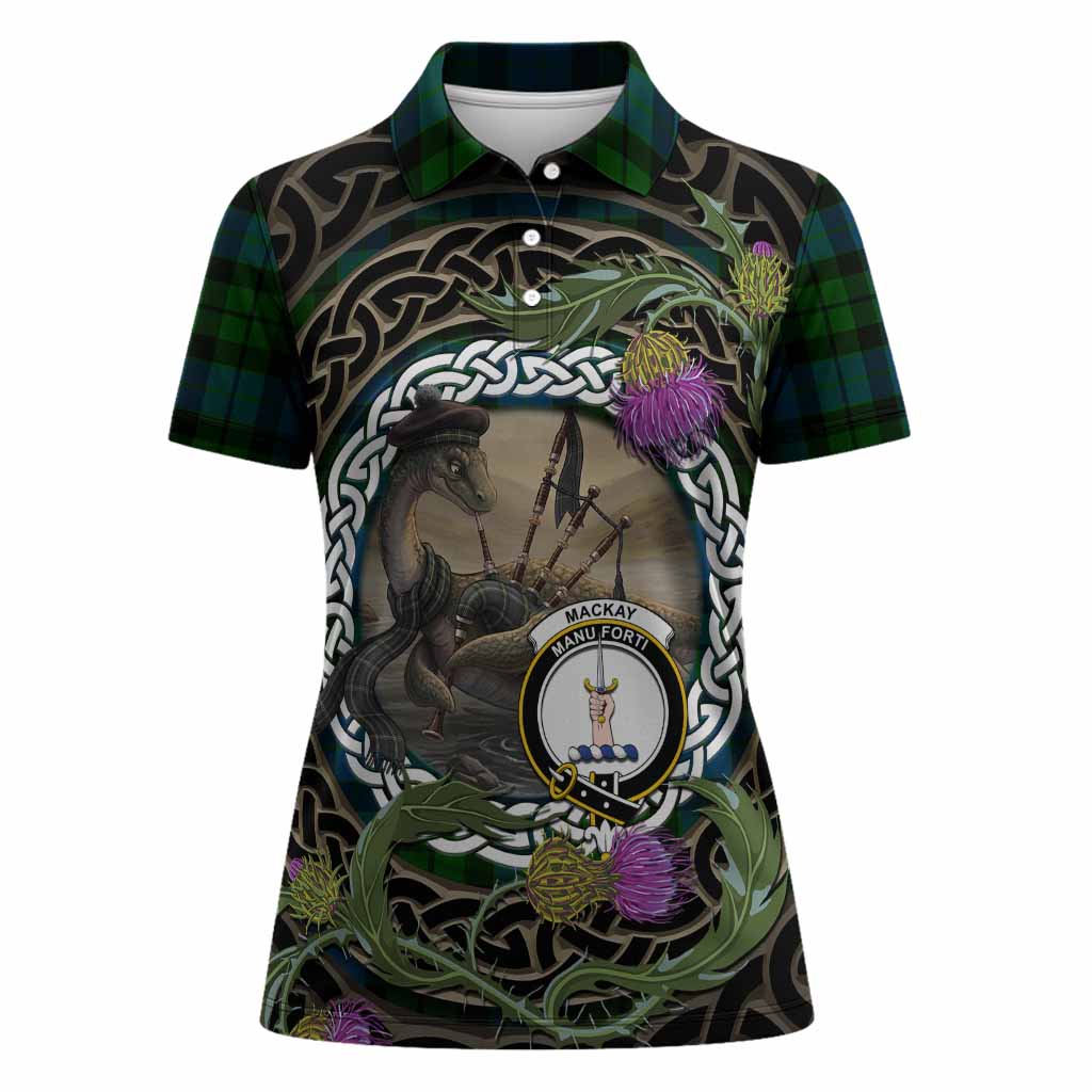 MacKay (McKay) Tartan Crest Bagpipe Nessie Women Polo Shirt Scottish Loch Ness Monster Celtic Thistle