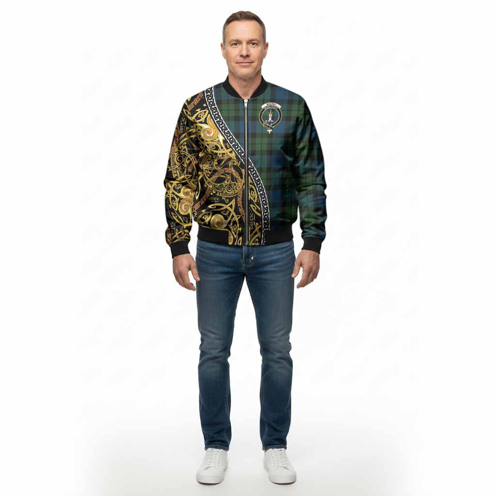 MacKay (McKay) Tartan Crest Bomber Jacket Celtic Knot and Triple Trickle Spiral Symbols