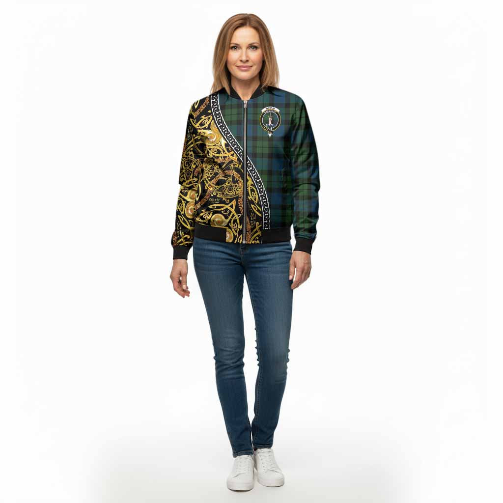 MacKay (McKay) Tartan Crest Bomber Jacket Celtic Knot and Triple Trickle Spiral Symbols