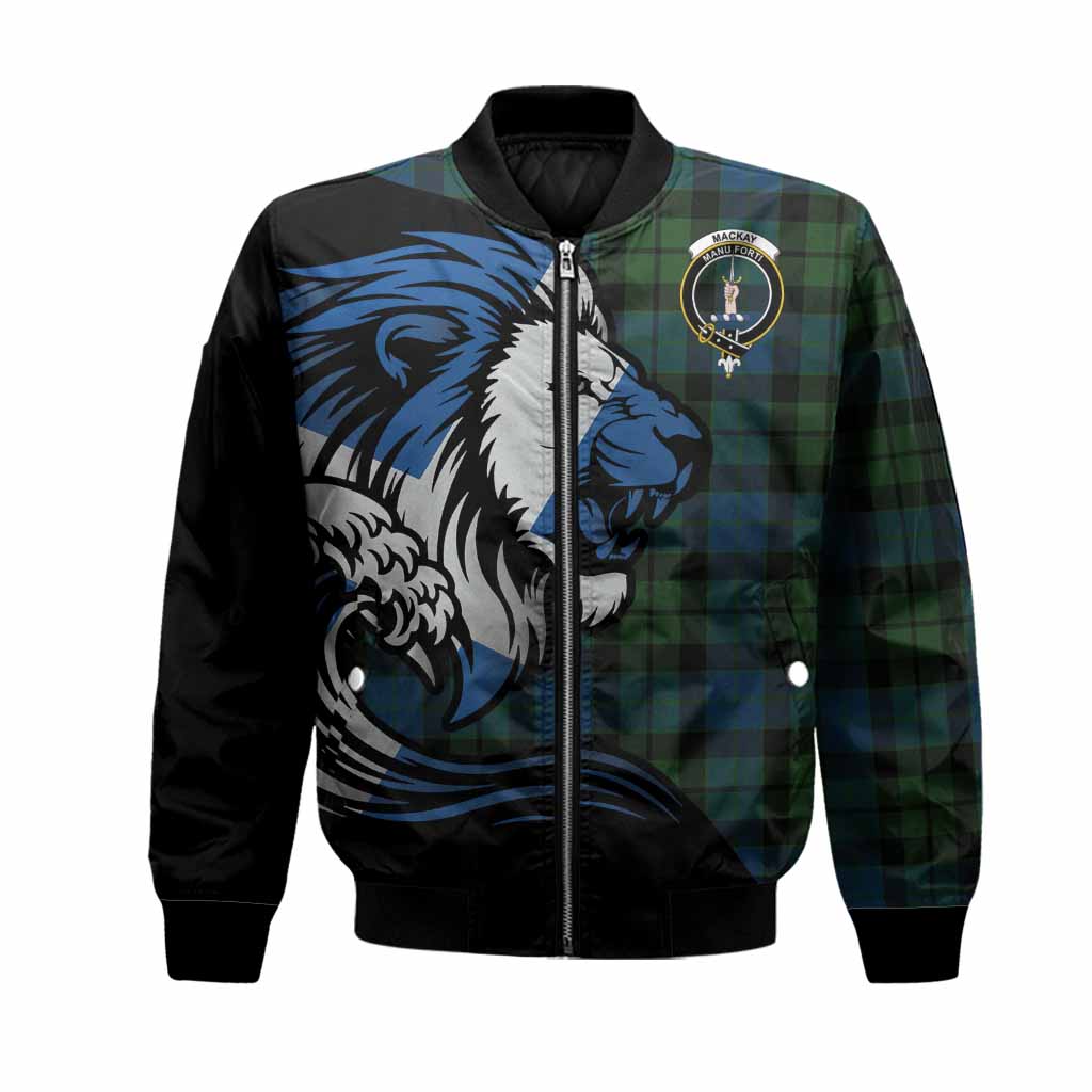 MacKay (McKay) Tartan Crest Bomber Jacket Scottish Golden Lions Wave Flow