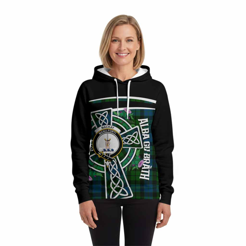 MacKay (McKay) Tartan Crest Hoodie Scottish Thistle Celtic Cross Alba Gu Brath