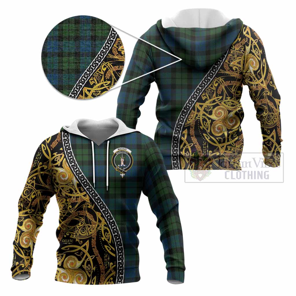 MacKay (McKay) Tartan Crest Knitted Hoodie Celtic Knot and Triple Trickle Spiral Symbols