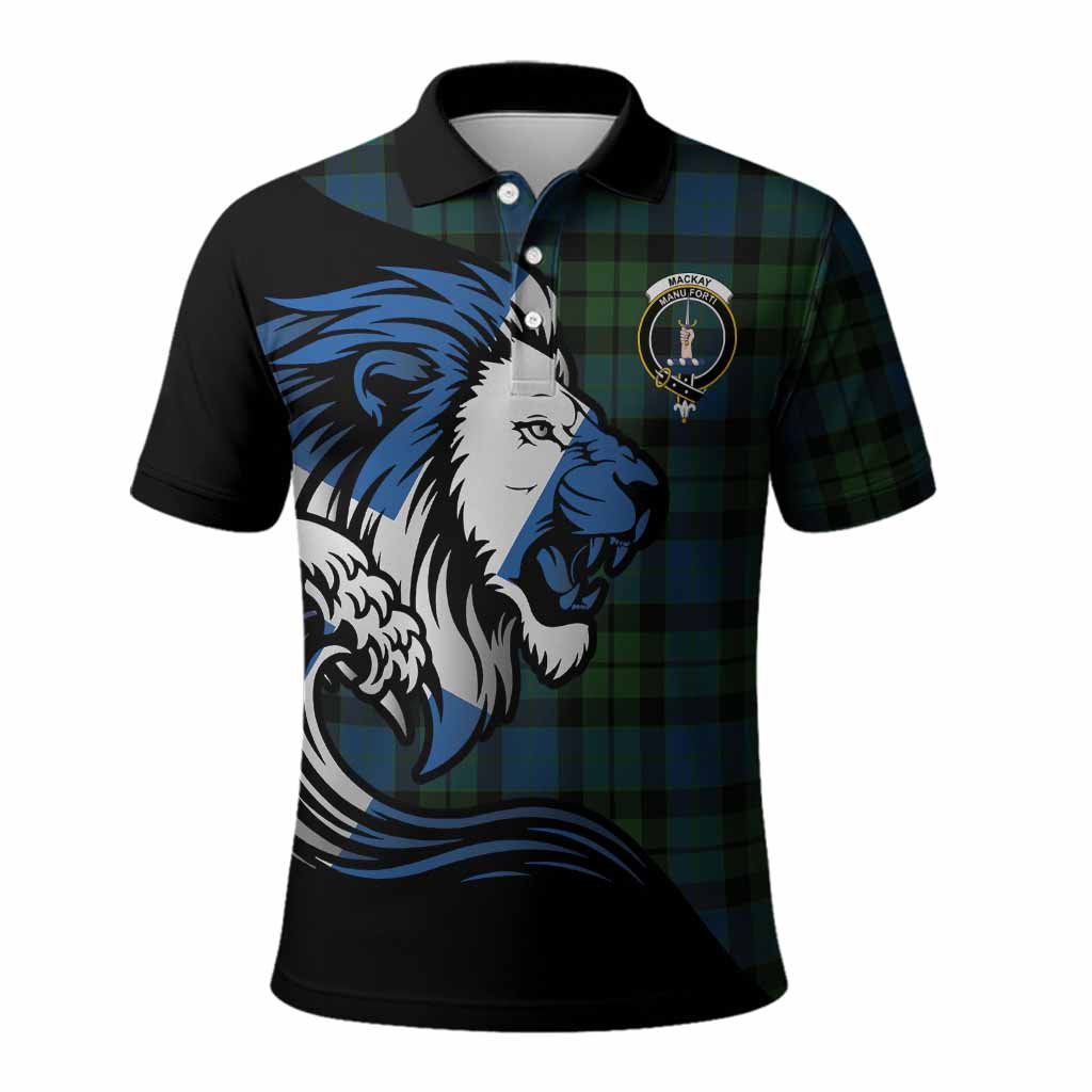 MacKay (McKay) Tartan Crest Polo Shirt Scottish Golden Lions Wave Flow
