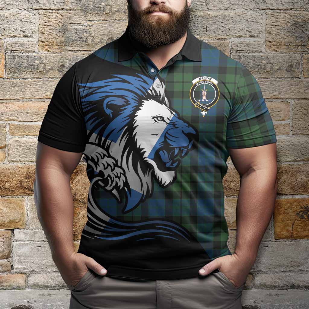 MacKay (McKay) Tartan Crest Polo Shirt Scottish Golden Lions Wave Flow