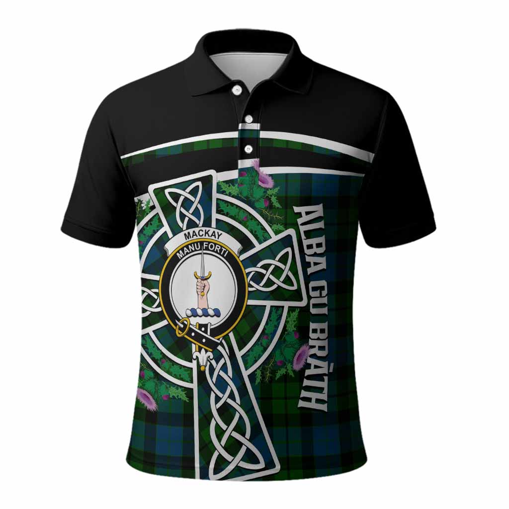 MacKay (McKay) Tartan Crest Polo Shirt Scottish Thistle Celtic Cross Alba Gu Brath