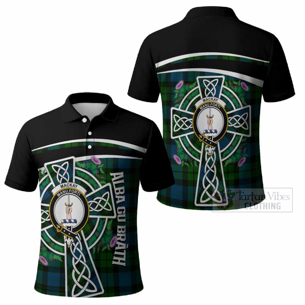 MacKay (McKay) Tartan Crest Polo Shirt Scottish Thistle Celtic Cross Alba Gu Brath