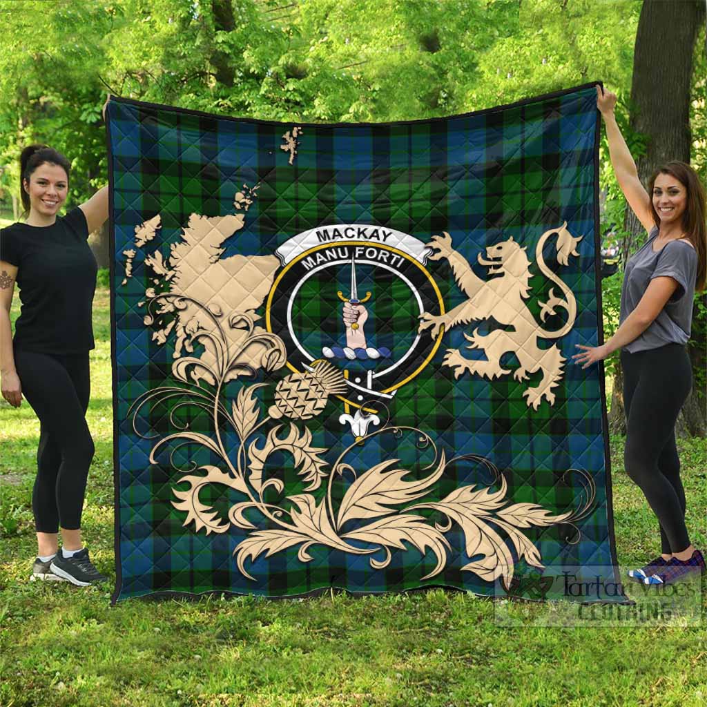 MacKay (McKay) Tartan Crest Premium Quilt with Scottish Iconic Symbols 