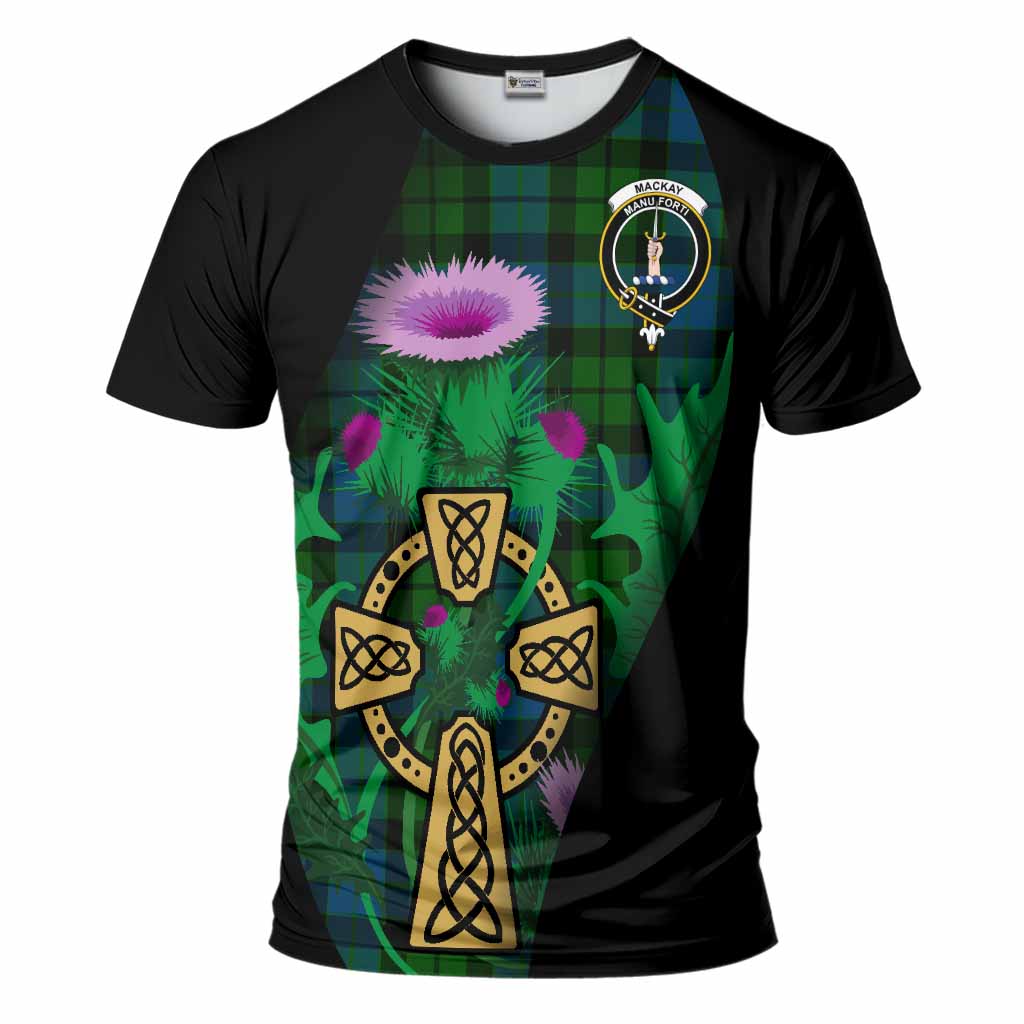 MacKay (McKay) Tartan Crest T-Shirt Celtic Cross Thistle Flowers