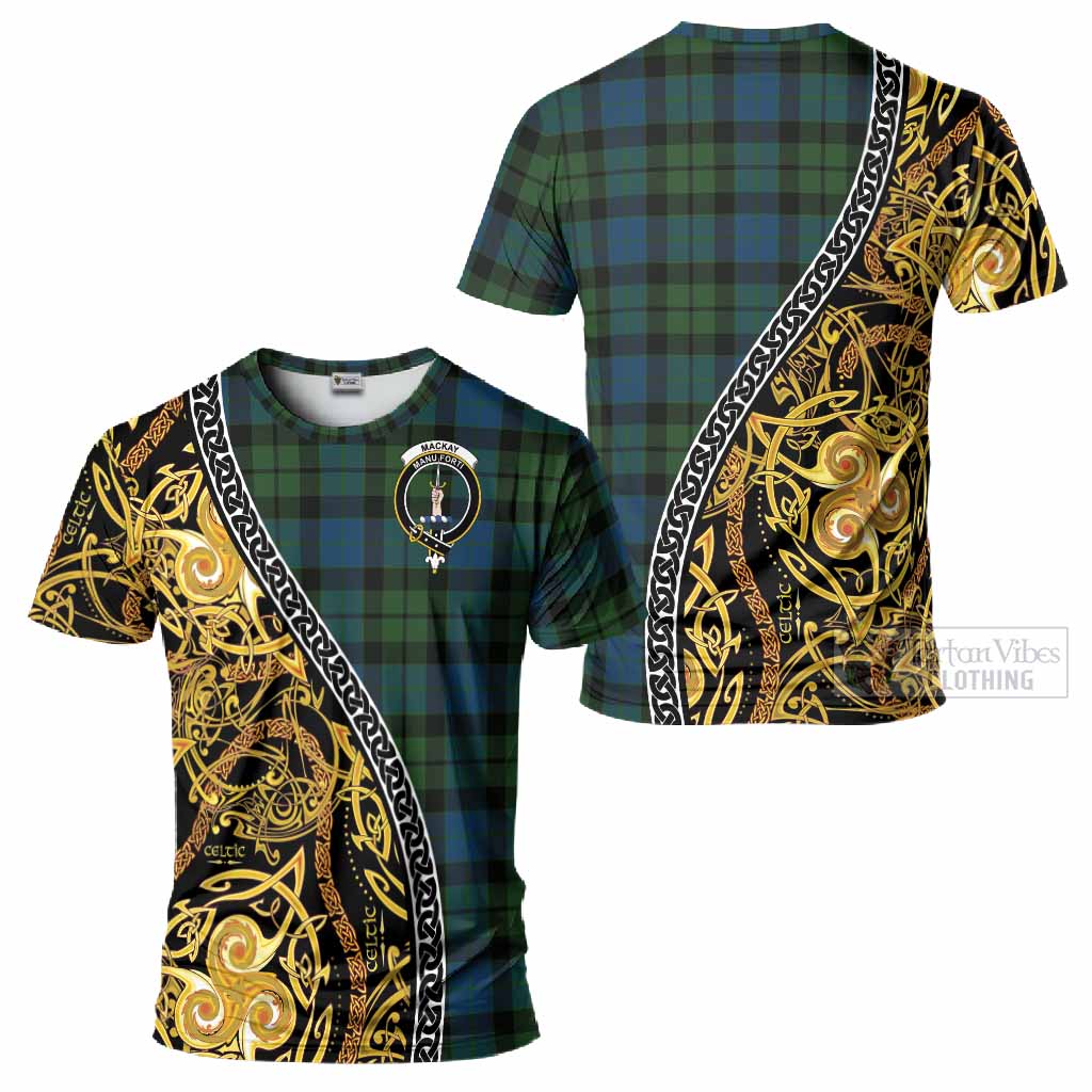 MacKay (McKay) Tartan Crest T-Shirt Celtic Knot and Triple Trickle Spiral Symbols